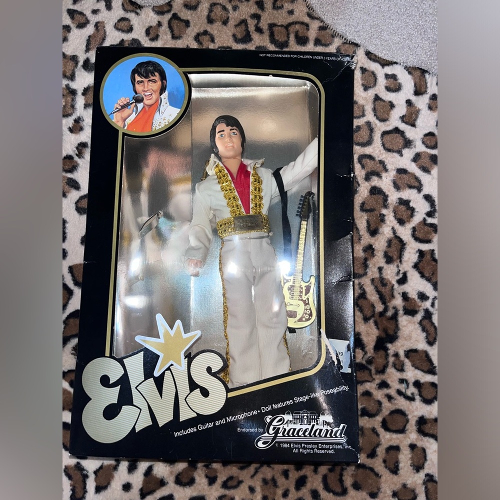 Vintage 1984 Elvis doll with guitar and microphone